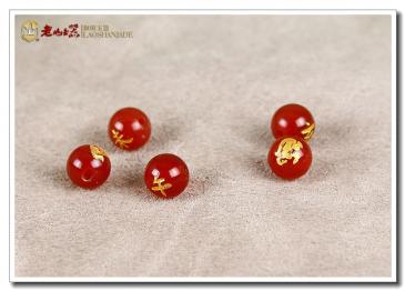 天然加色紅瑪瑙燙金十二生肖圓珠8x8mm(一口價(jià)) 手工配飾串珠材料