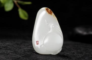 老山玉器 趙俊化大師作品 和田玉羊脂玉籽料 蓮花 掛件（競(jìng)拍）